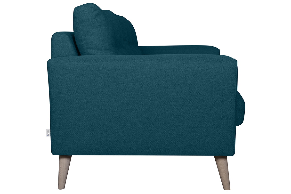 Canap scandinave 3 places en tissu bleu canard et bois clair BEAUBOURG
