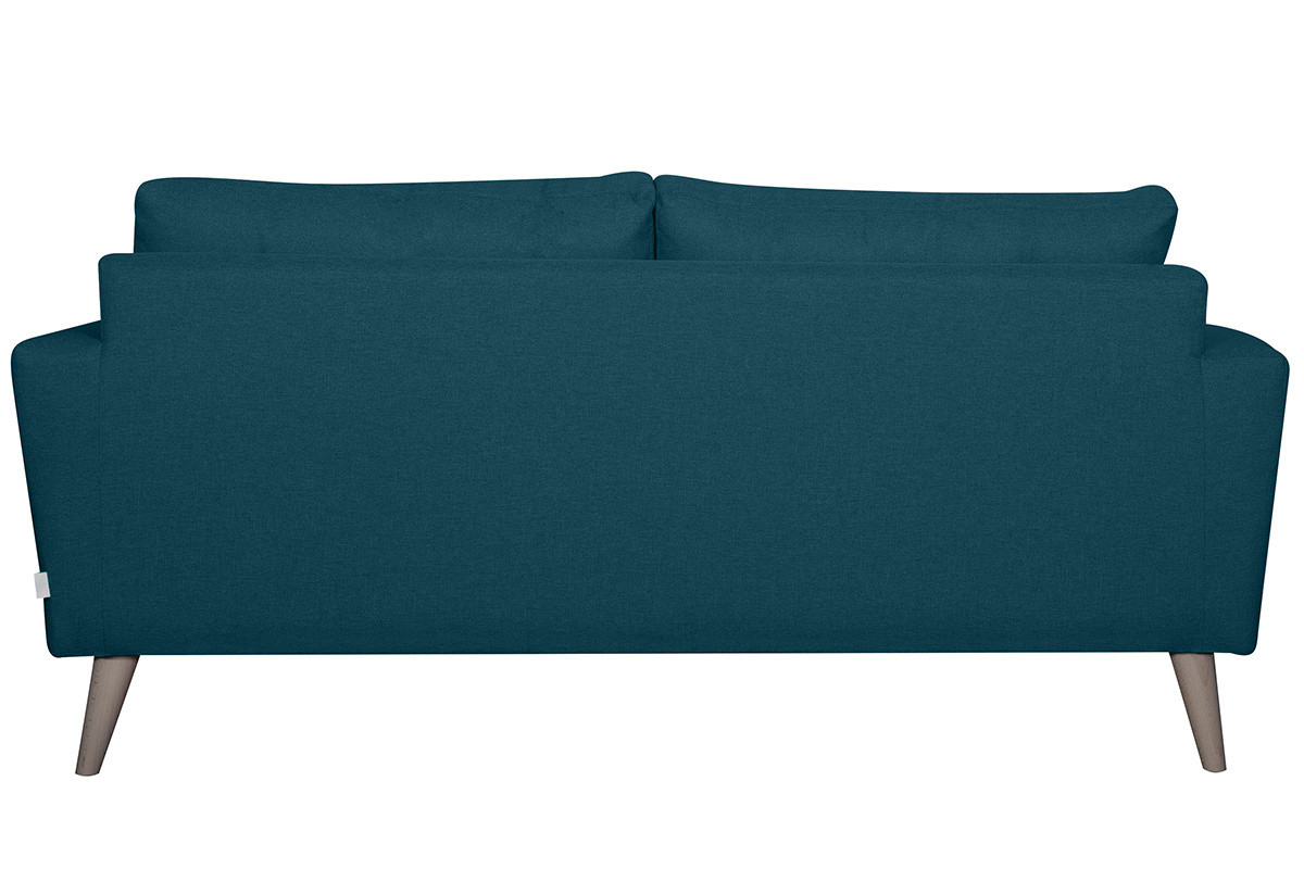 Canap scandinave 3 places en tissu bleu canard et bois clair BEAUBOURG