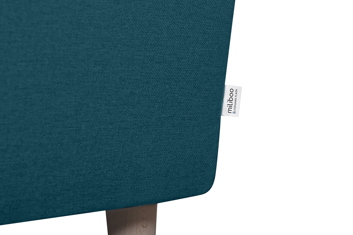Canap scandinave 3 places en tissu bleu canard et bois clair BEAUBOURG