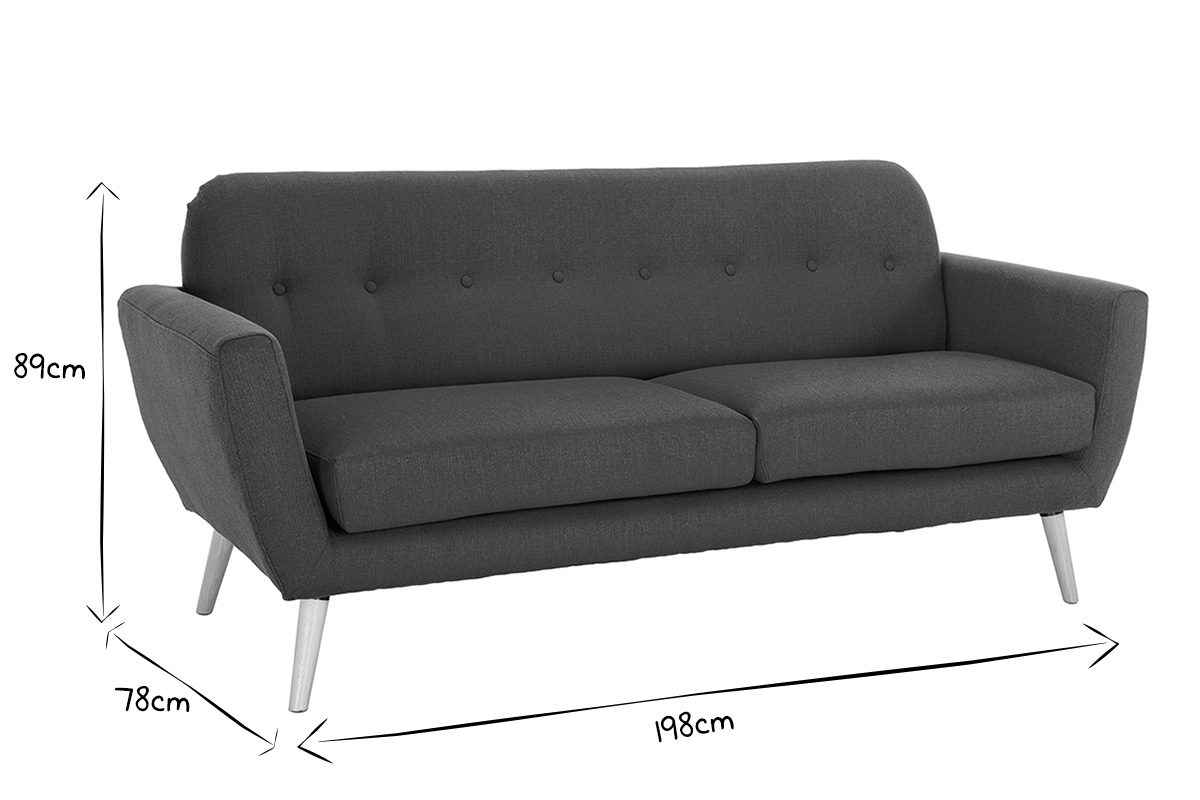 Canap� scandinave 3 places en tissu bleu canard et bois clair KYNO