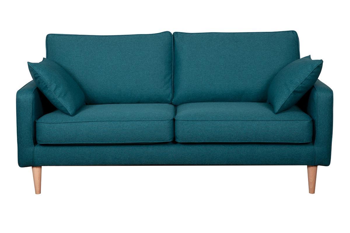 Canap scandinave 3 places en tissu bleu canard et bois clair PAPEL
