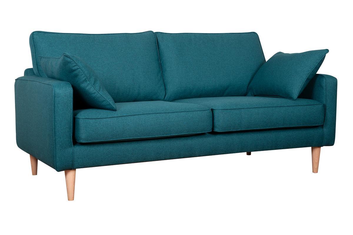 Canap scandinave 3 places en tissu bleu canard et bois clair PAPEL