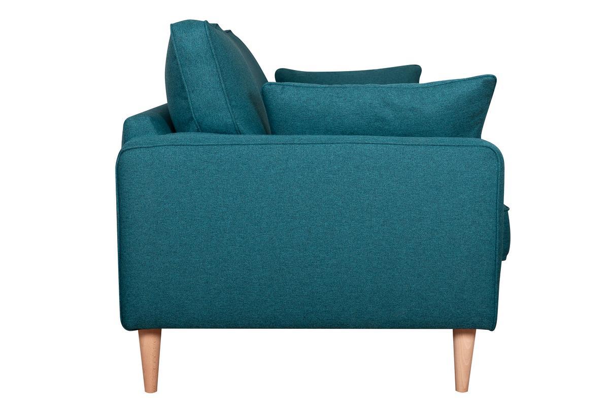 Canap scandinave 3 places en tissu bleu canard et bois clair PAPEL