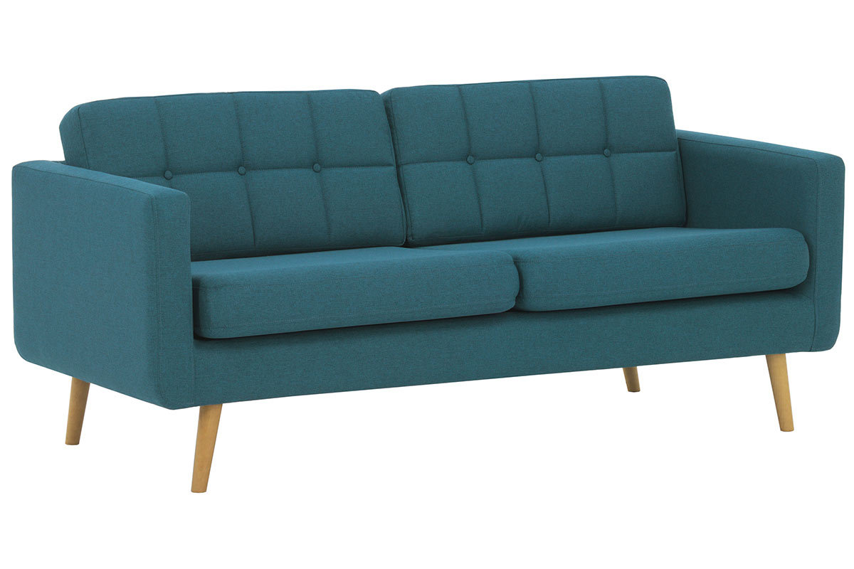 Canap� scandinave 3 places en tissu bleu canard et bois ELFE