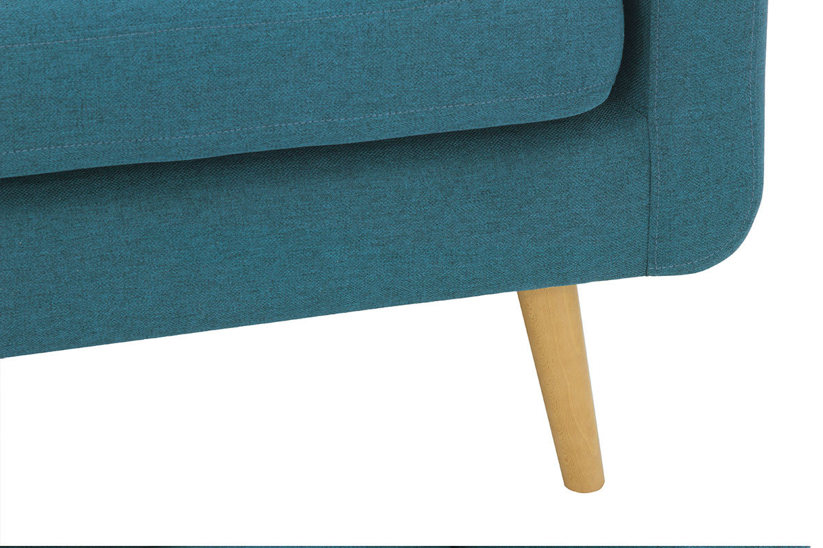 Canap� scandinave 3 places en tissu bleu canard et bois ELFE