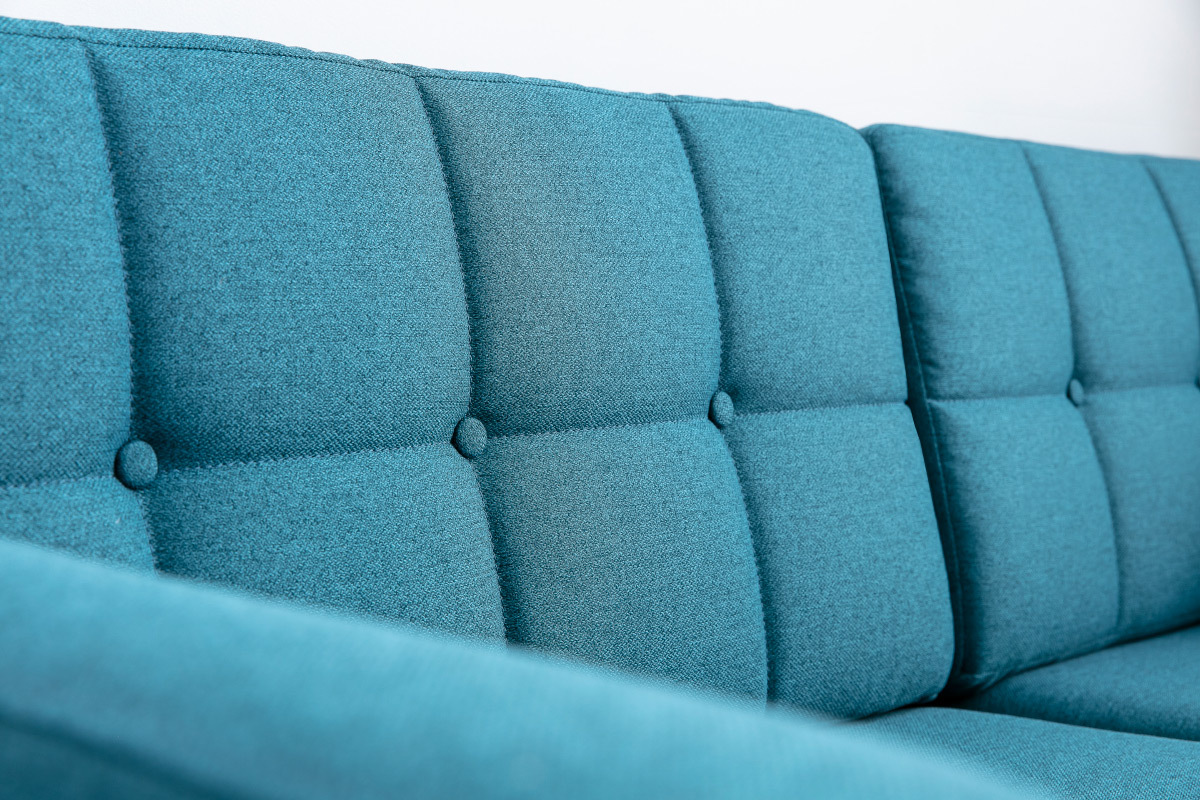 Canap� scandinave 3 places en tissu bleu canard et bois ELFE