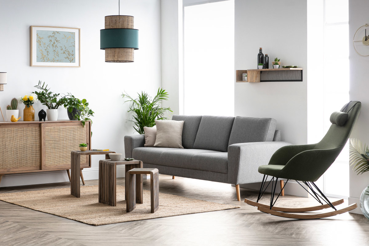 Canap� scandinave 3 places en tissu bleu canard MOCAZ