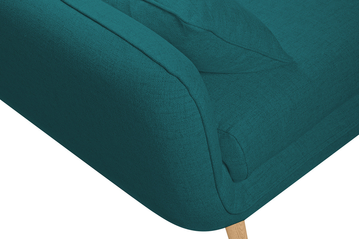 Canap scandinave 3 places en tissu bleu paon et bois clair CREEP