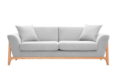 Canap&eacute; scandinave 3 places en tissu effet velours textur&eacute; gris clair et bois clair ASAKO