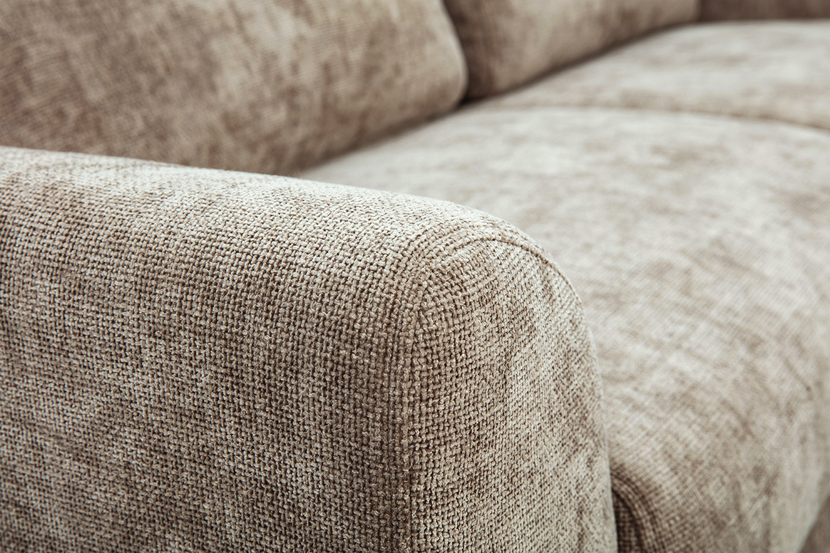 Canap� scandinave 3 places en tissu effet velours textur� taupe et bois clair EKTOR