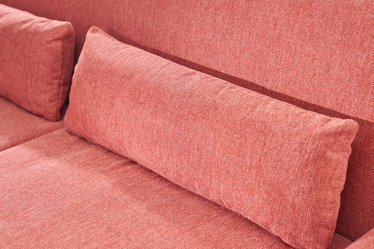 Canap� scandinave 3 places en tissu effet velours textur� terracotta et bois clair EKTOR