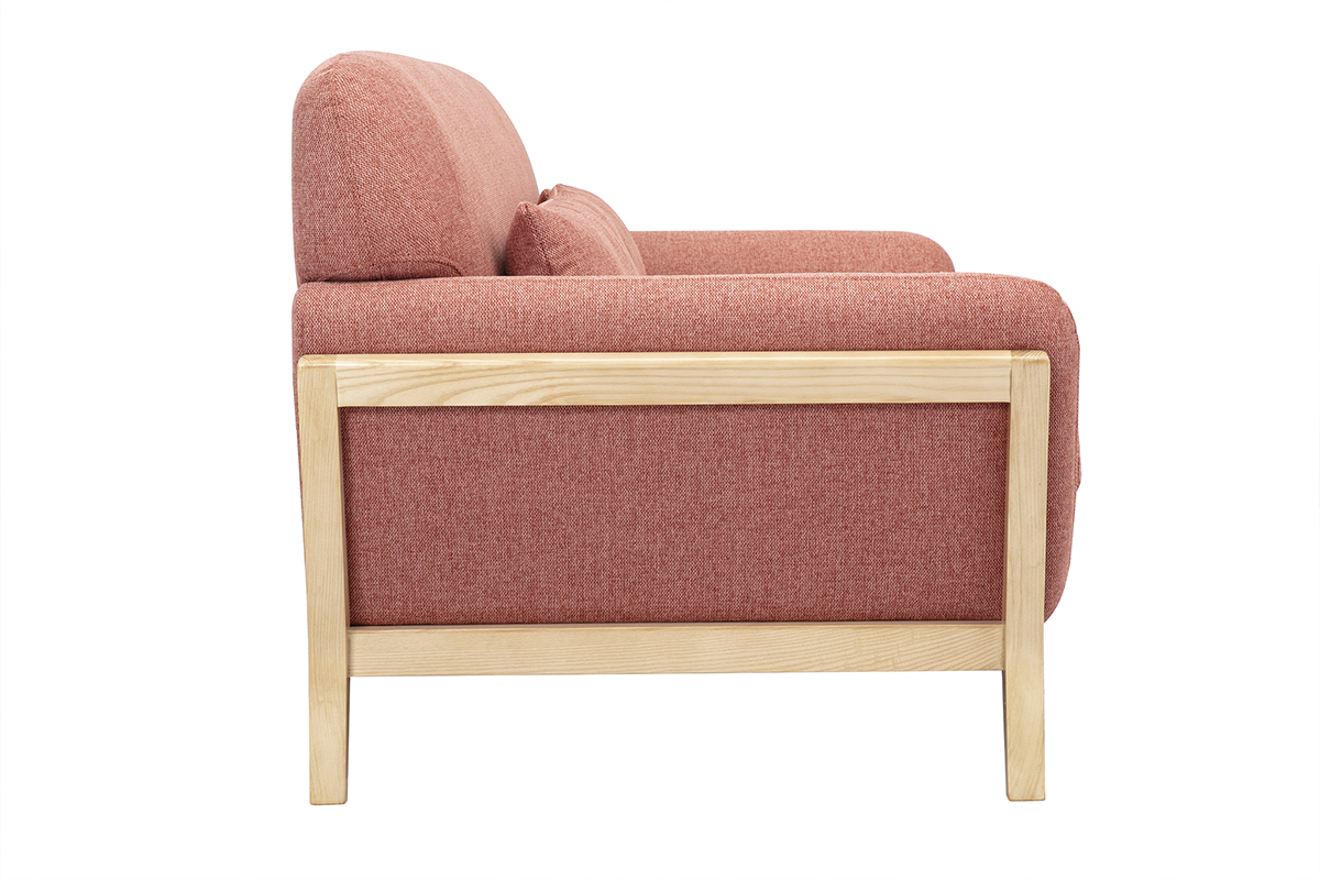 Canap scandinave 3 places en tissu effet velours textur terracotta et bois clair YOKO