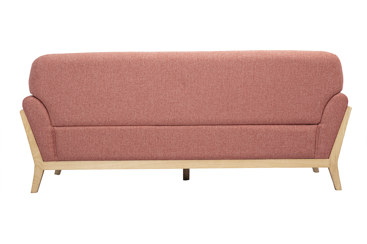 Canap scandinave 3 places en tissu effet velours textur terracotta et bois clair YOKO