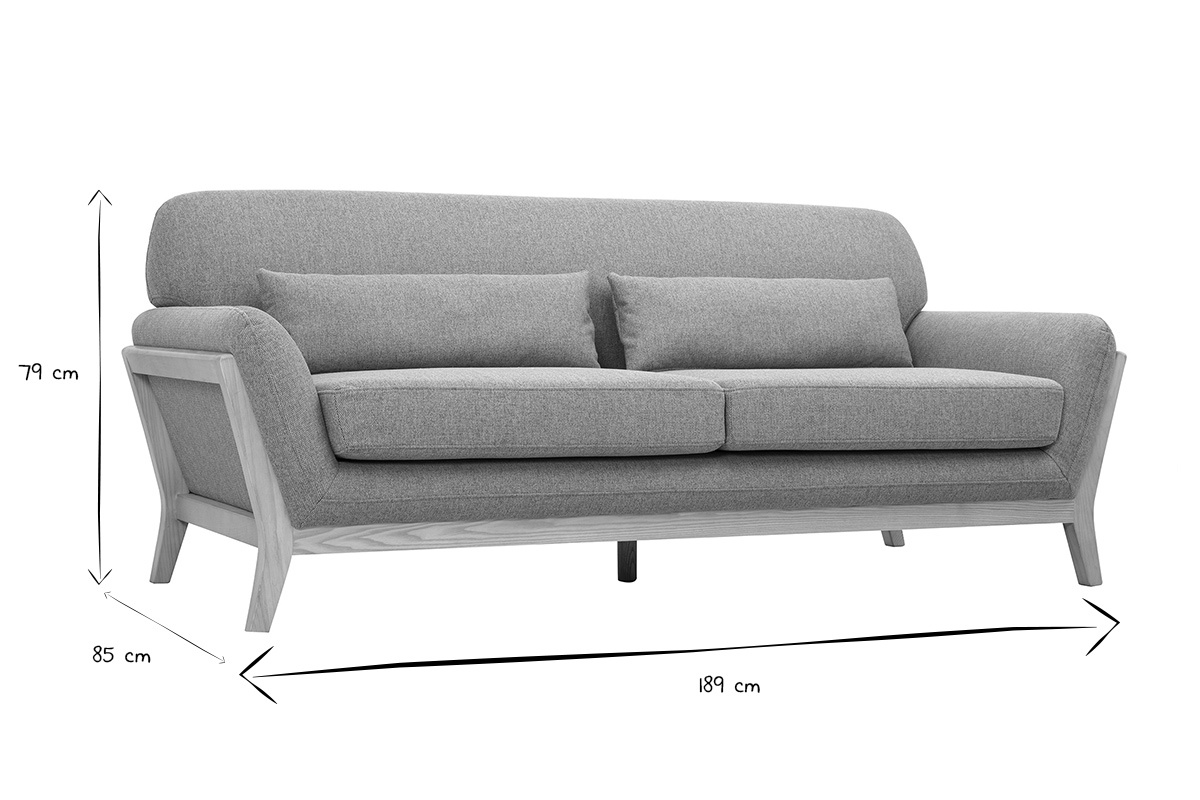 Canap scandinave 3 places en tissu effet velours textur terracotta et bois clair YOKO