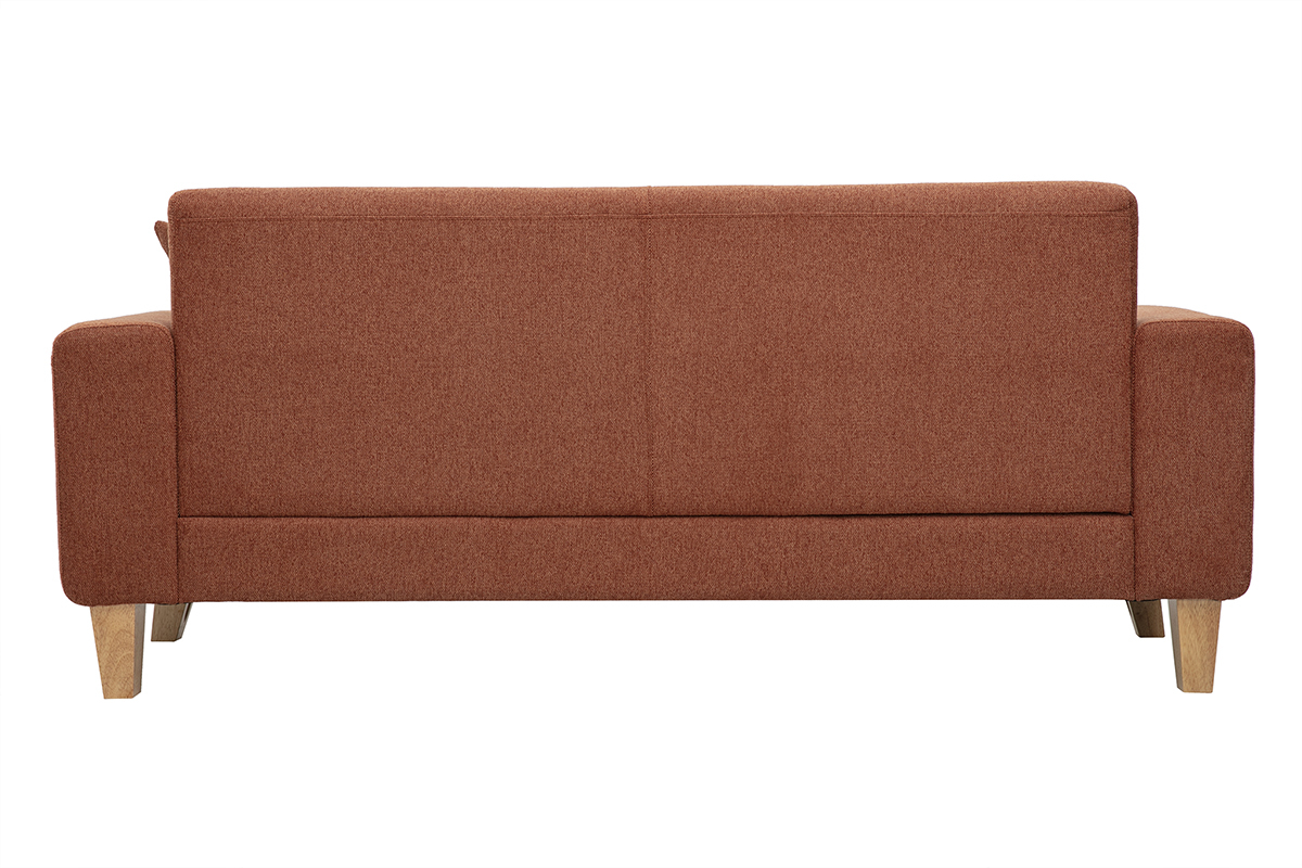 Canap� scandinave 3 places en tissu effet velours textur� terre br�l�e et bois clair FJORD