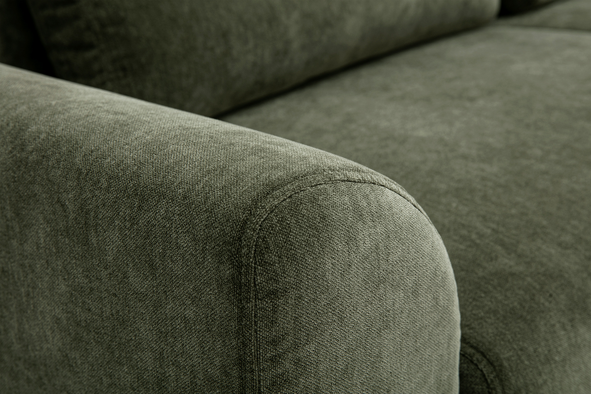 Canap� scandinave 3 places en tissu effet velours vert kaki et bois fonc� EKTOR
