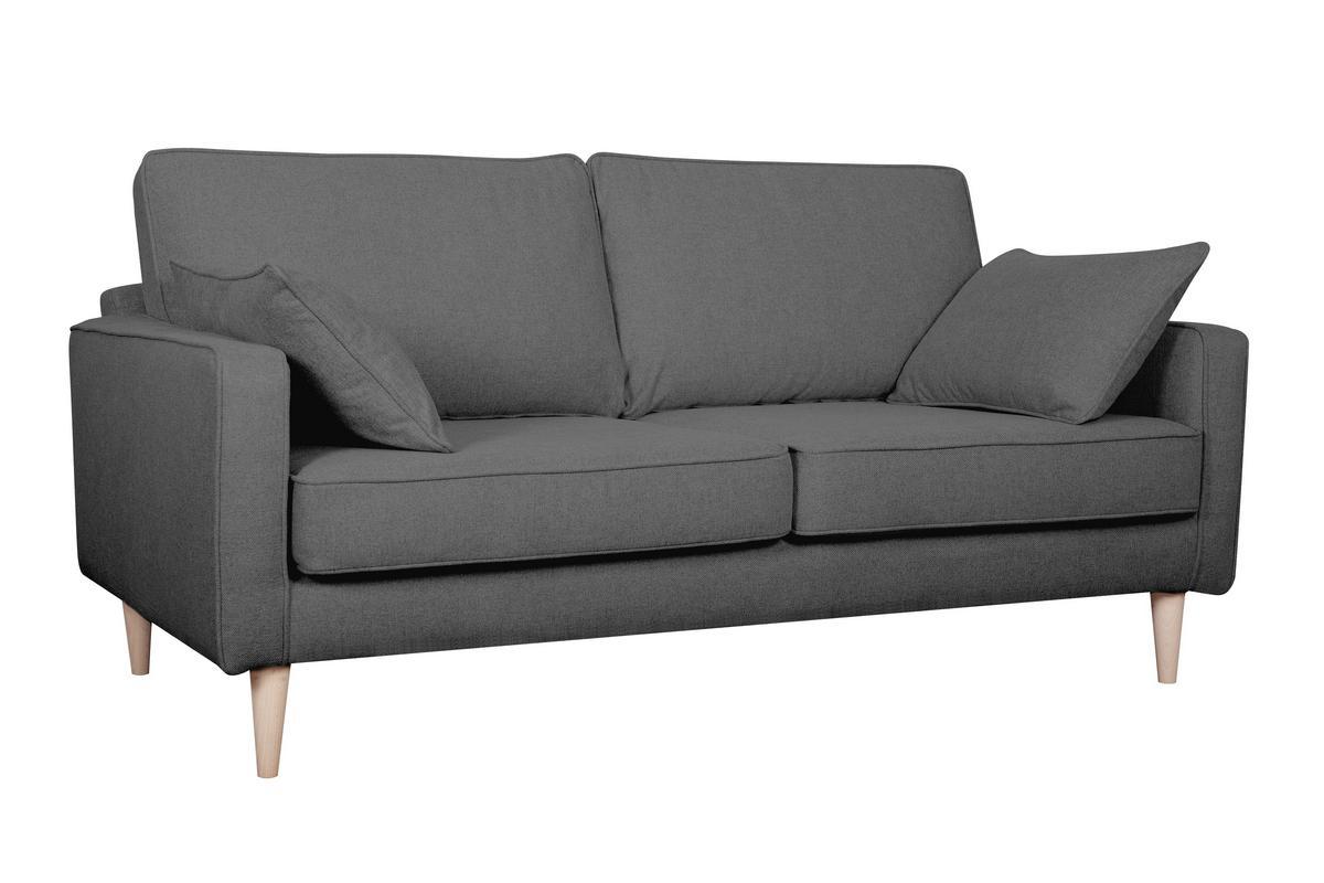Canap scandinave 3 places en tissu gris anthracite et bois clair PAPEL