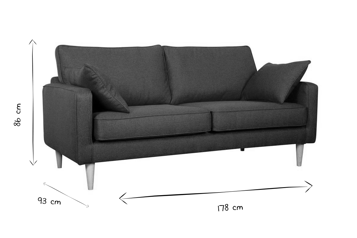 Canap scandinave 3 places en tissu gris anthracite et bois clair PAPEL