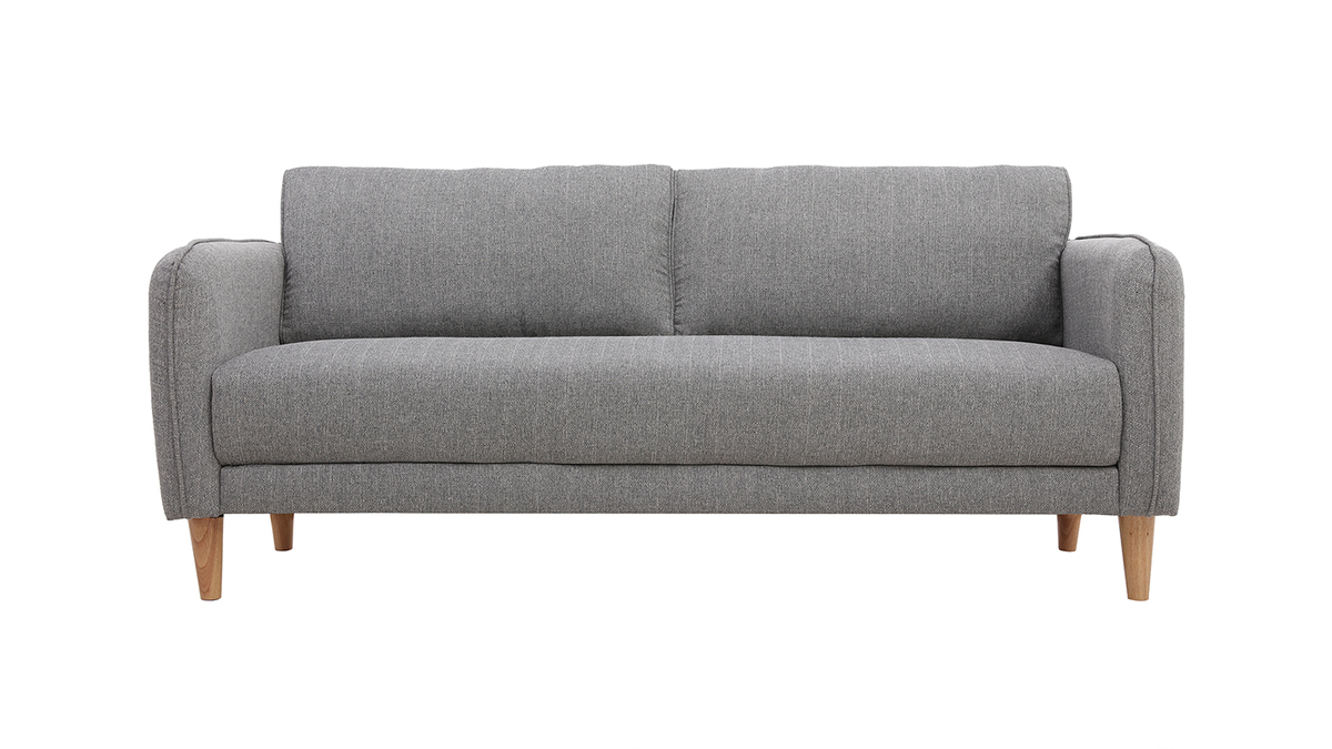 Canap scandinave 3 places en tissu gris clair et bois clair KURT