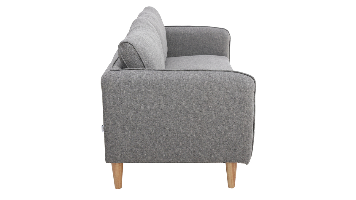 Canap scandinave 3 places en tissu gris clair et bois clair KURT