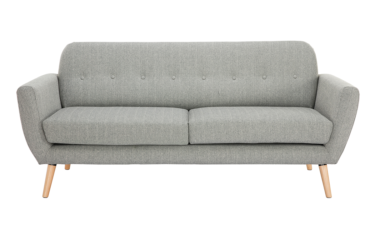 Canap scandinave 3 places en tissu gris clair et bois clair KYNO