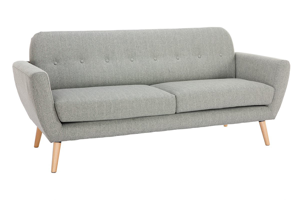 Canap scandinave 3 places en tissu gris clair et bois clair KYNO