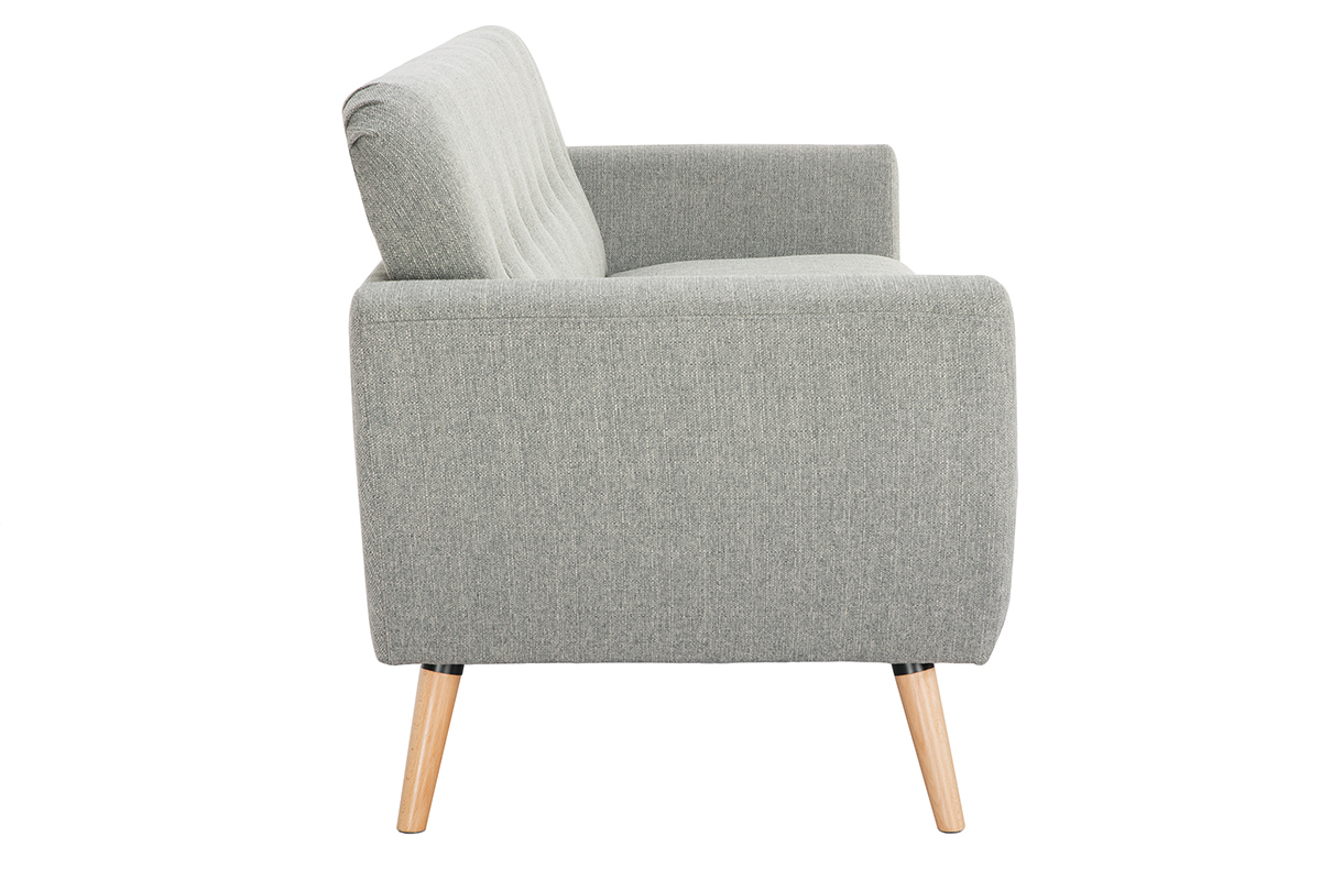 Canap scandinave 3 places en tissu gris clair et bois clair KYNO