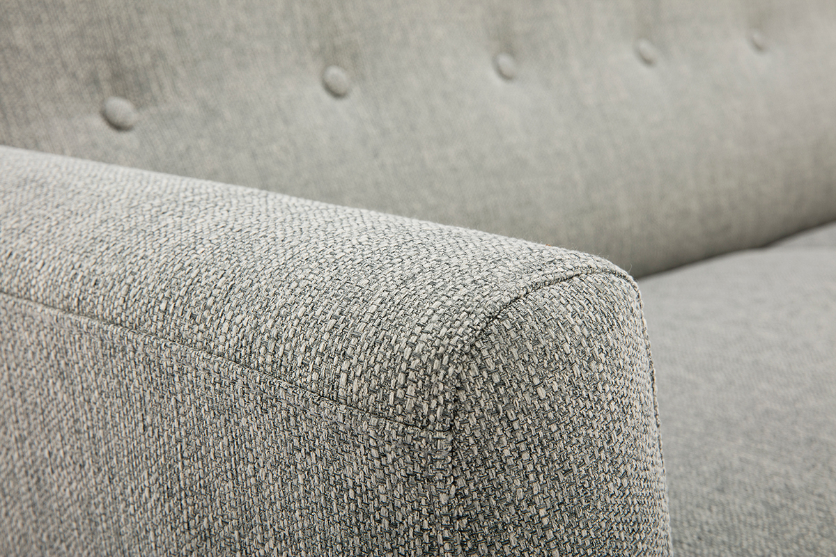 Canap scandinave 3 places en tissu gris clair et bois clair KYNO