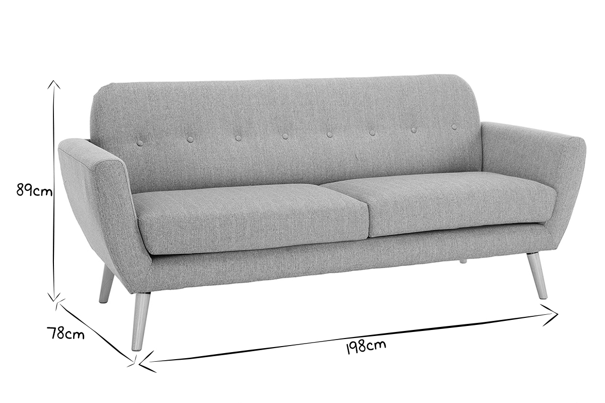 Canap scandinave 3 places en tissu gris clair et bois clair KYNO