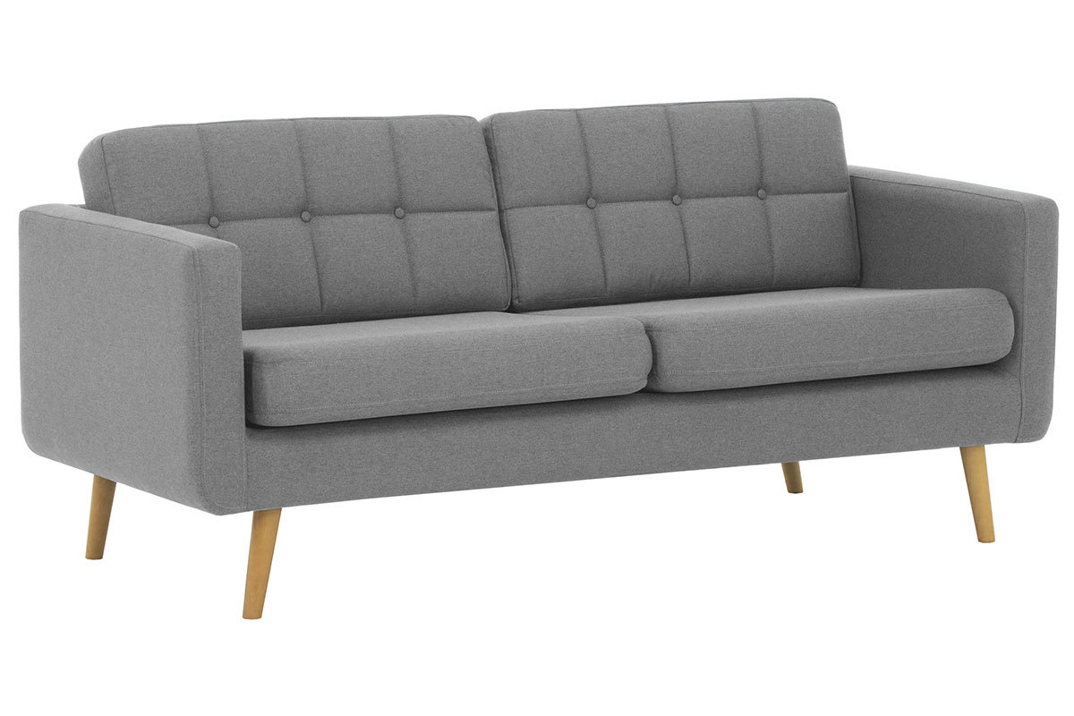 Canap� scandinave 3 places en tissu gris clair et bois ELFE