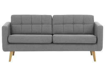 Canap&eacute; scandinave 3 places en tissu gris clair et bois ELFE