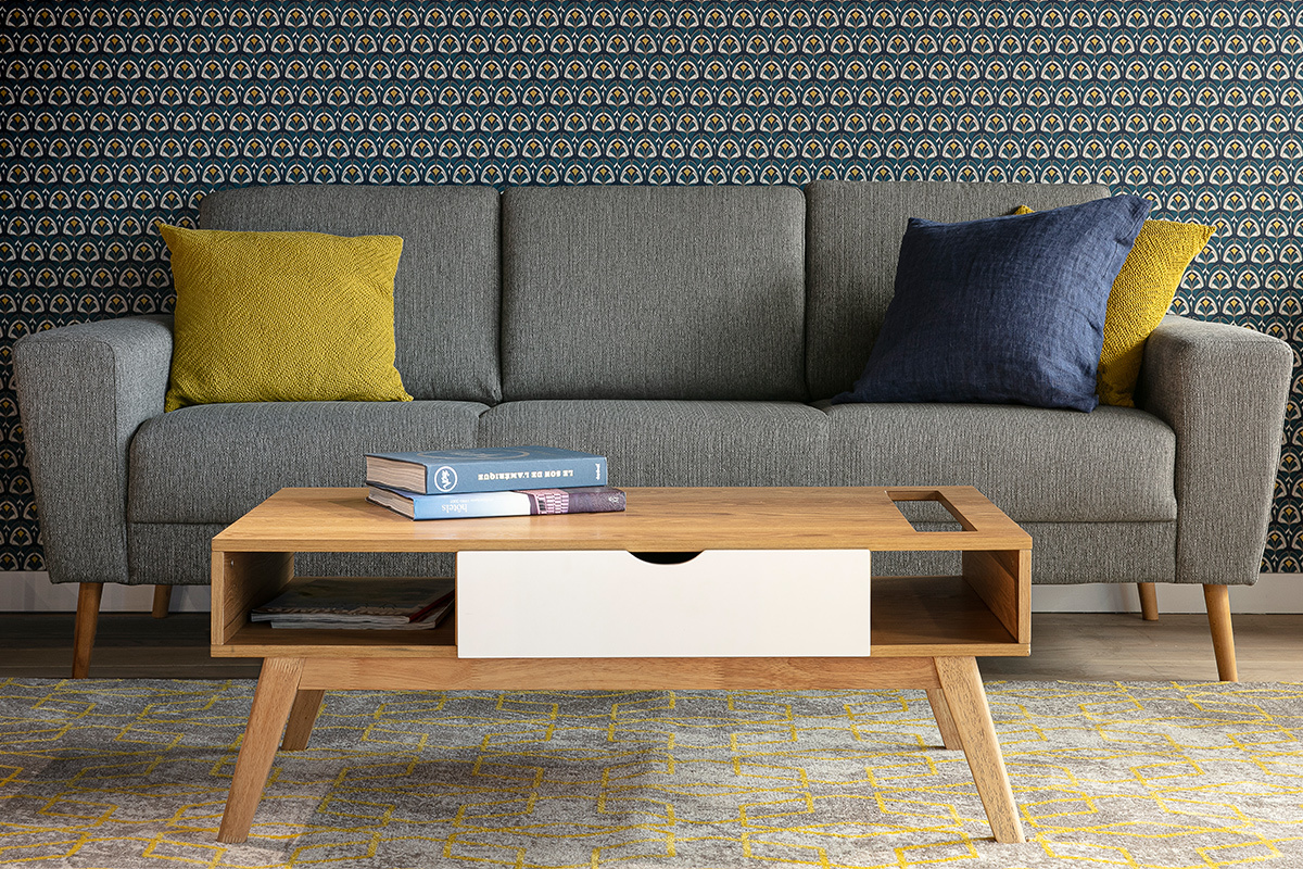 Canap� scandinave 3 places en tissu gris clair MOCAZ