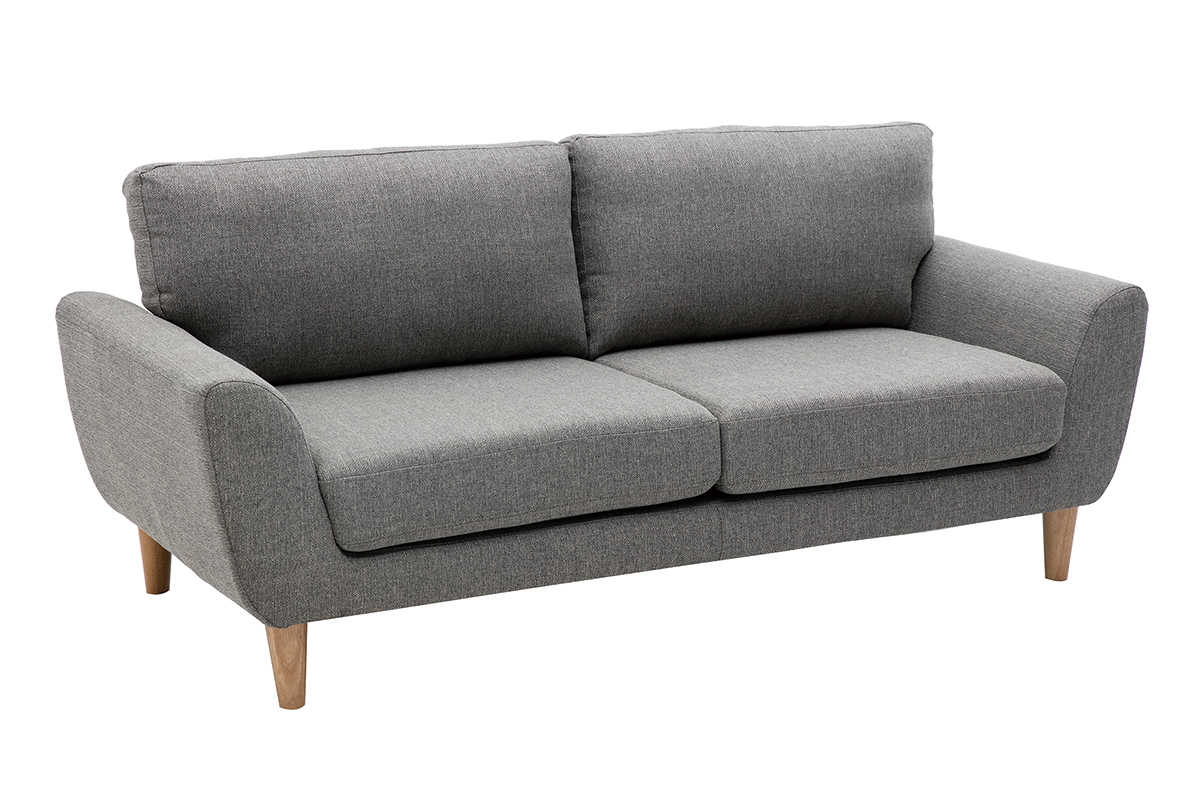 Canap scandinave 3 places en tissu gris et bois clair ALICE
