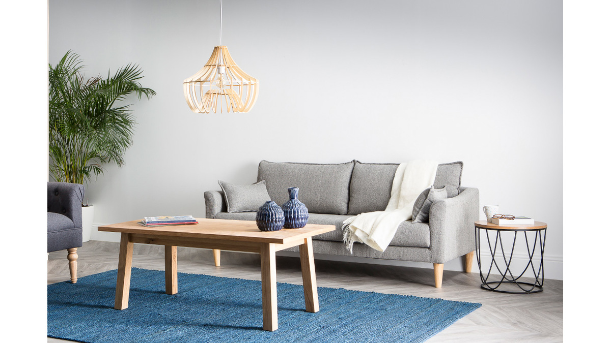 Canap scandinave 3 places en tissu gris et bois clair KATE