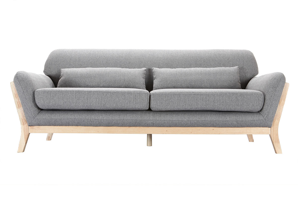 Canap scandinave 3 places en tissu gris et bois clair YOKO