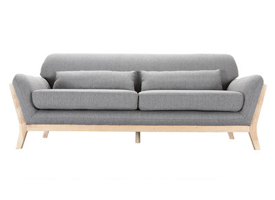 Canapé scandinave 3 places en tissu gris et bois clair YOKO