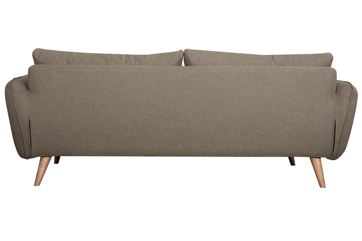 Canap scandinave 3 places en tissu taupe et bois clair CREEP