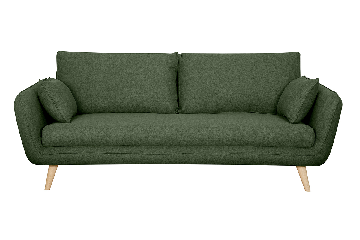 Canap scandinave 3 places en tissu vert kaki et bois clair CREEP