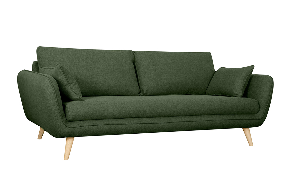 Canap scandinave 3 places en tissu vert kaki et bois clair CREEP