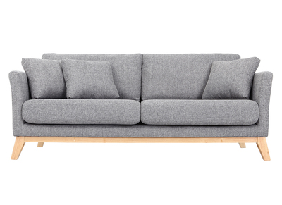 Canap&eacute; scandinave 3 places gris clair d&eacute;houssable pieds bois OSLO
