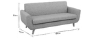 Canap&eacute; scandinave 3 places gris clair et bois PURE