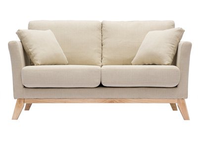 Canapé scandinave déhoussable 2 places en tissu beige et bois clair OSLO