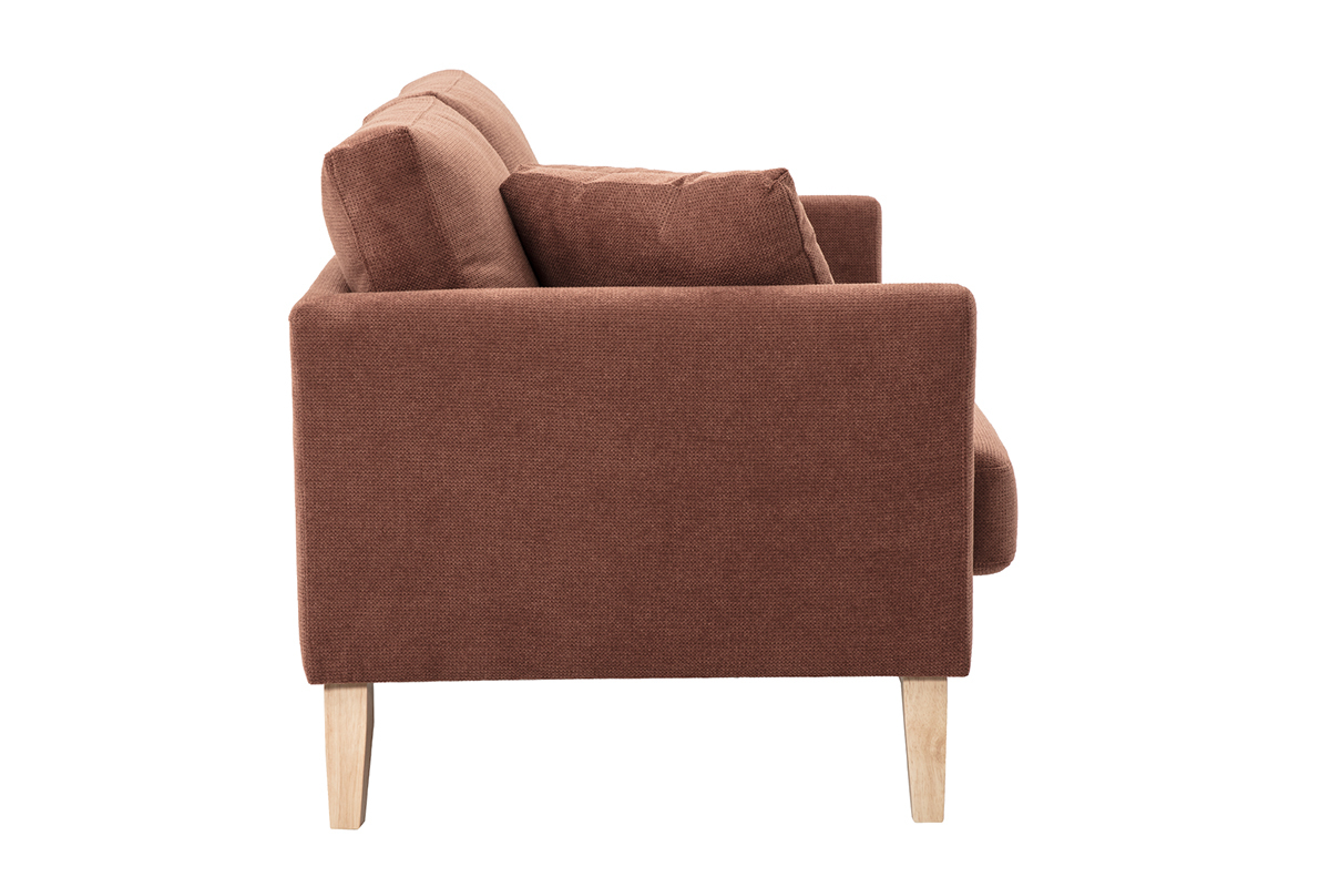 Canap� scandinave d�houssable 2 places en tissu chenille terre br�l�e et bois clair OSLO