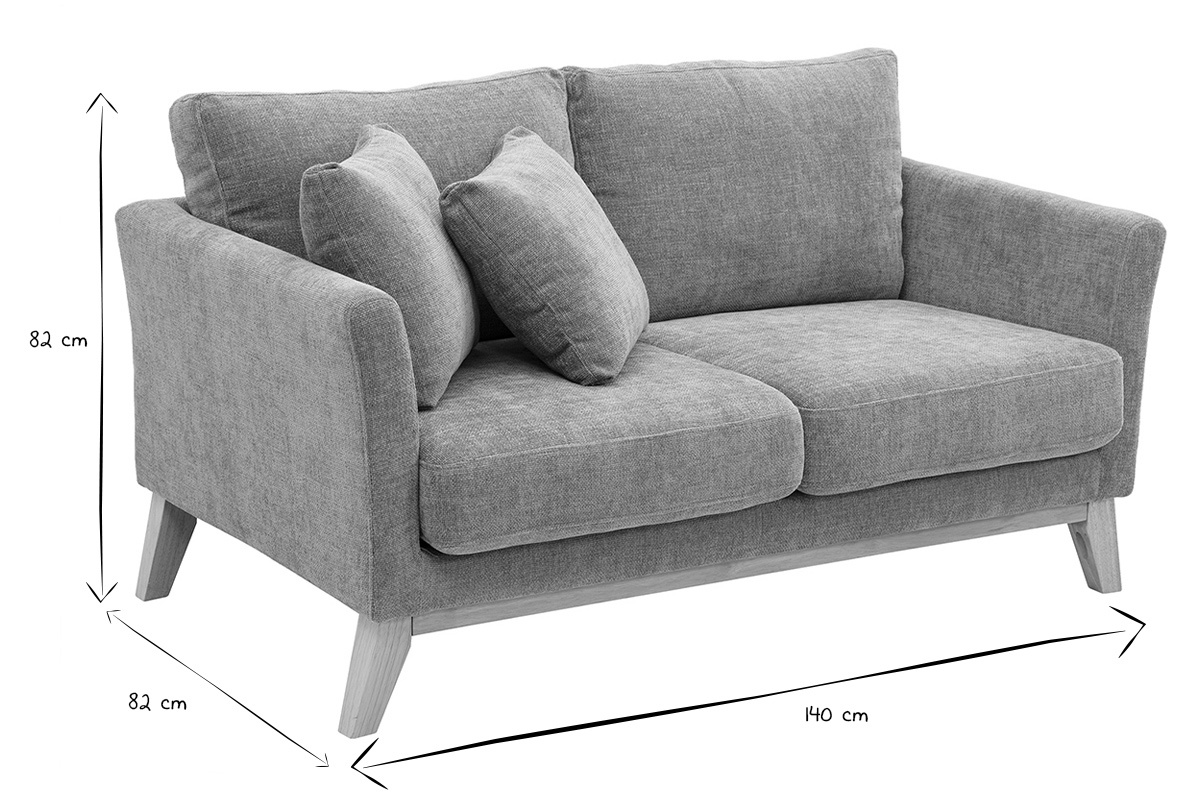 Canap scandinave dhoussable 2 places en tissu effet velours textur taupe et bois clair OSLO