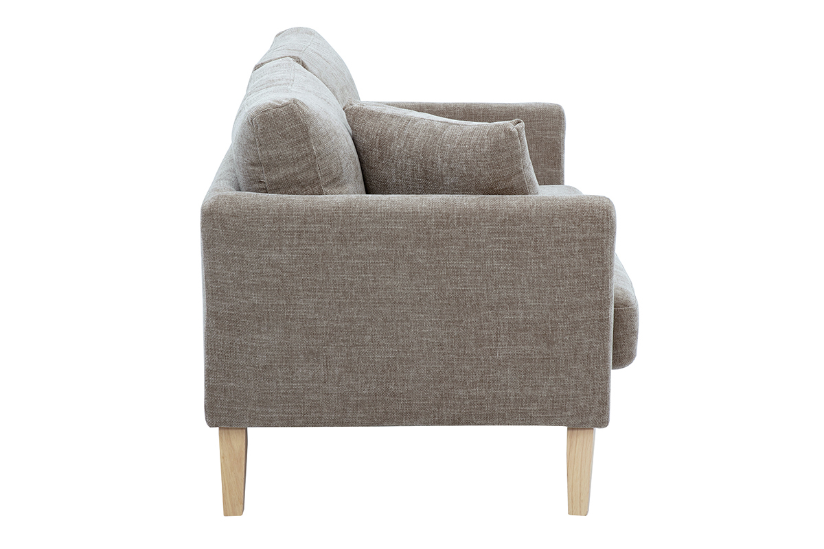 Canap scandinave dhoussable 2 places en tissu effet velours textur taupe et bois clair OSLO