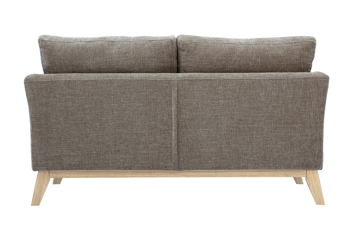 Canap scandinave dhoussable 2 places en tissu effet velours textur taupe et bois clair OSLO