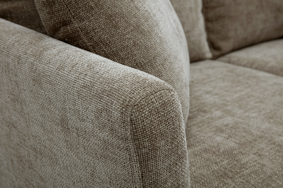 Canap scandinave dhoussable 2 places en tissu effet velours textur taupe et bois clair OSLO