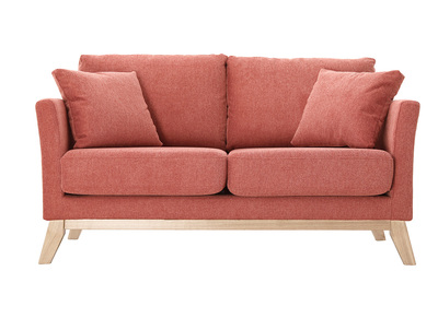 Canapé scandinave déhoussable 2 places en tissu effet velours texturé terracotta et bois clair OSLO