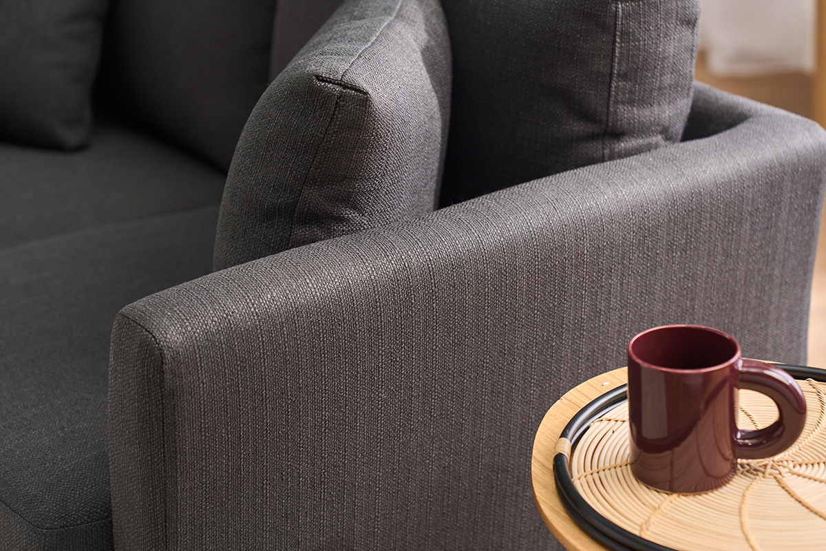 Canap� scandinave d�houssable 2 places en tissu gris fonc� et bois clair OSLO