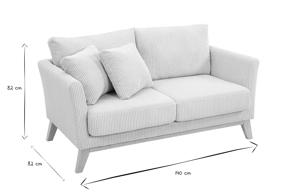 Canap scandinave dhoussable 2 places en tissu velours ctel beige et bois clair OSLO